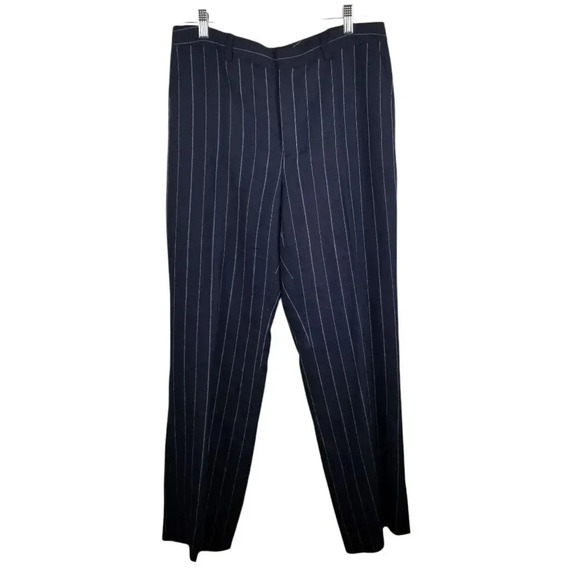Ralph Lauren Navy Pin Striped Wool-Blend Women's Straight Leg Lined  Pant Sz 12 - Picture 1 of 7
